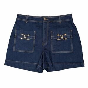 Bold Elements Shorts Women Size 6 Blue Denim Stretch Front Pockets w/Buckles